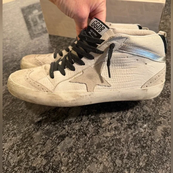 RARE Golden Goose Mid Star Sneakers White Python & Suede Size 39 EUC w Dust Bag🖤 - Picture 12 of 17
